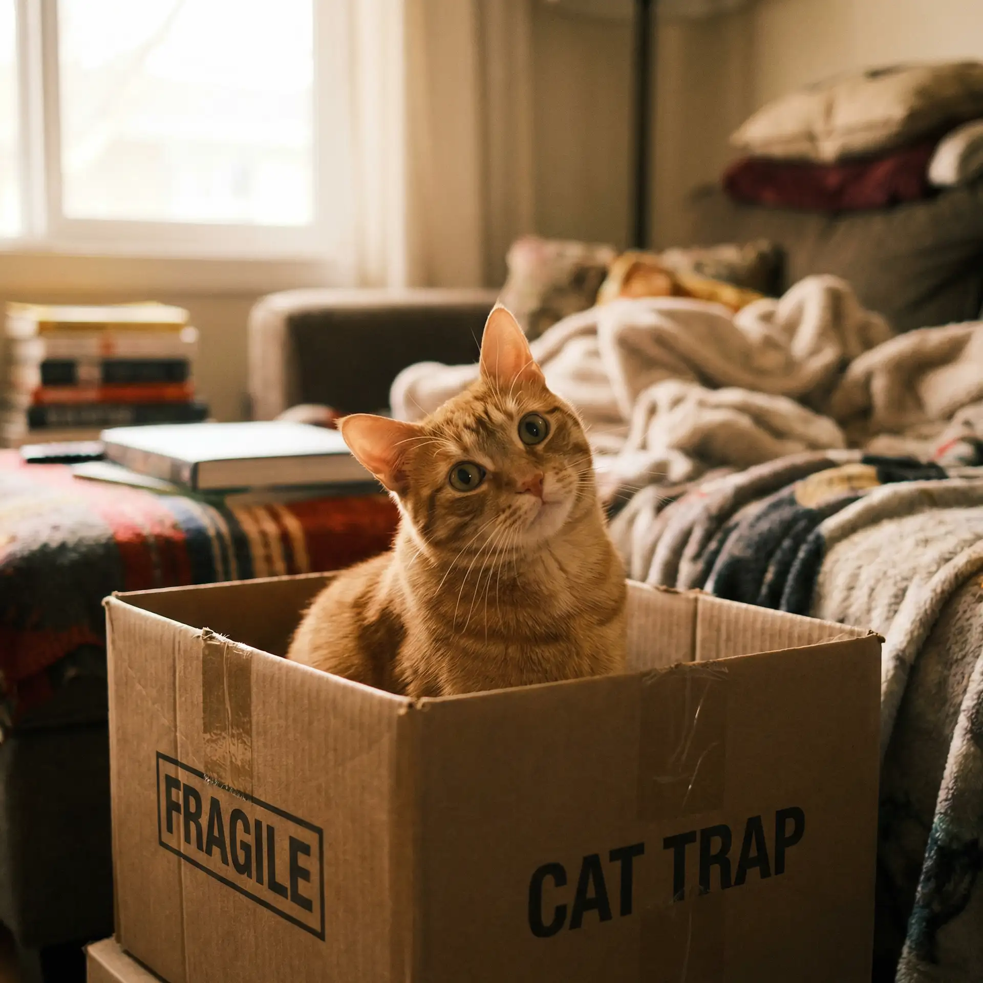 橘猫躲在纸箱里 - 坎普拉德